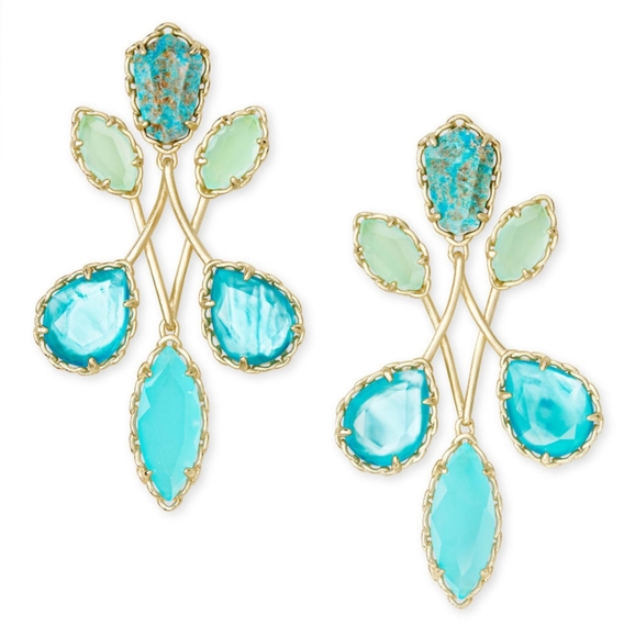 NWT Kendra Scott Gwenyth Earrings Gold Blue Stones - Picture 6 of 6